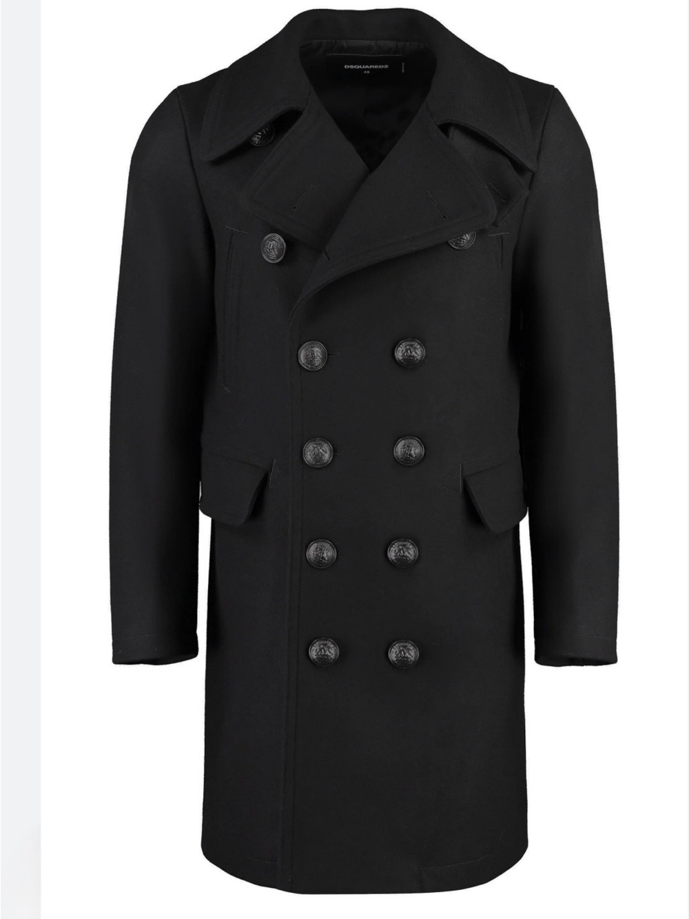 DSQUARED2 Black Double-Breasted Pea Coat